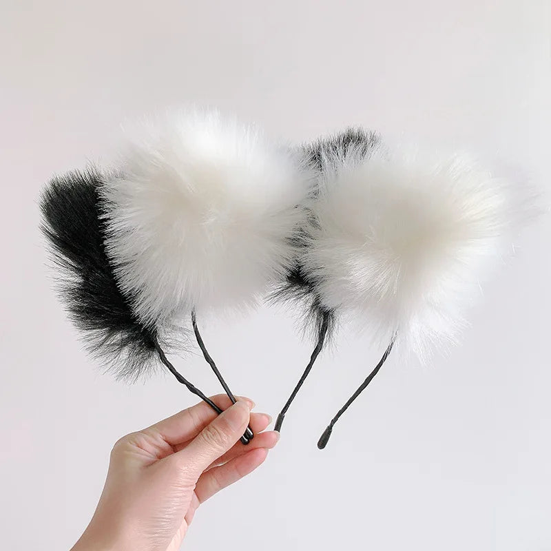 Plush Lace Cat Ears Bell Headband for Women