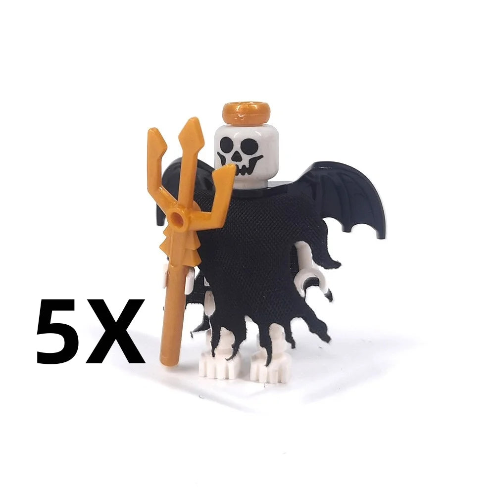 5PCS MOC Halloween Skeleton Army Mini Doll Ghost Building Block DIY Assembly Character Doll Horse Ornaments Figure Gift for Kids