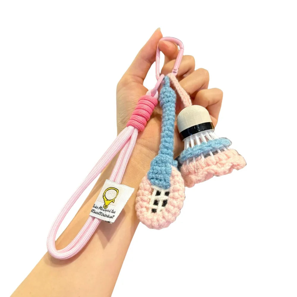 Crochet Badminton Keychain Mini Sports Bag Charm