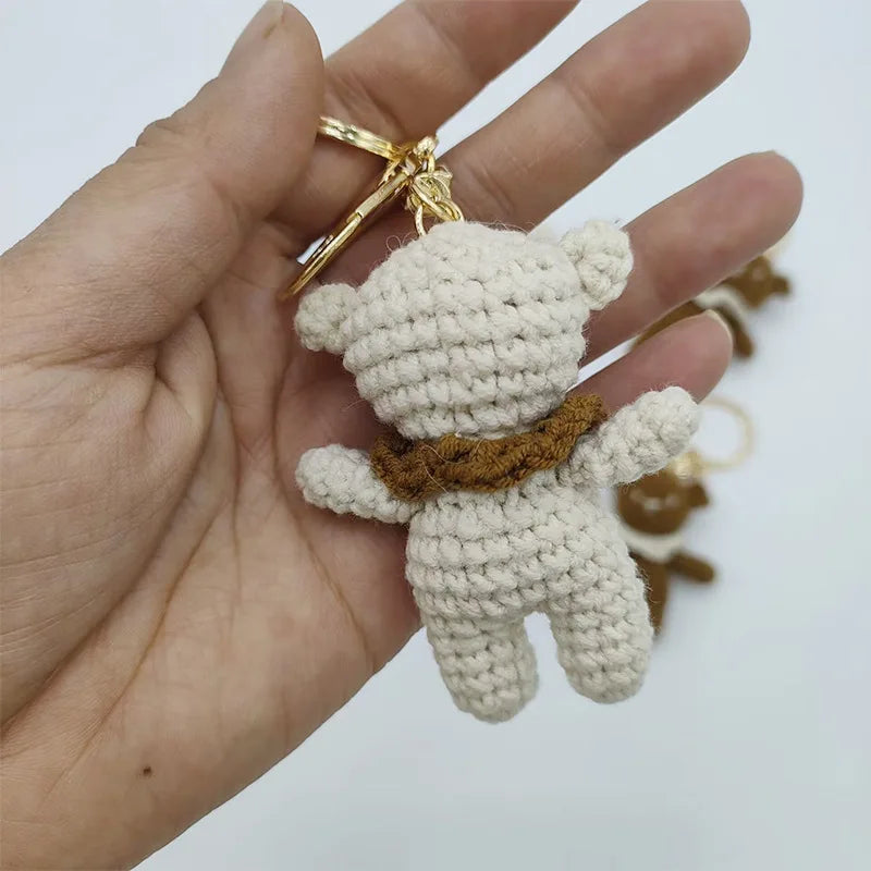 Cute Bear Couple Crochet Keychain Set Mini Animal Doll Charm