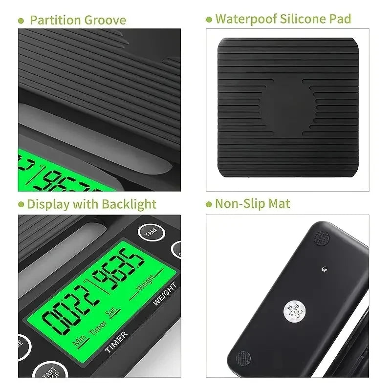 High Precision Coffee Scale with Timer Digital Kitchen Food Scale