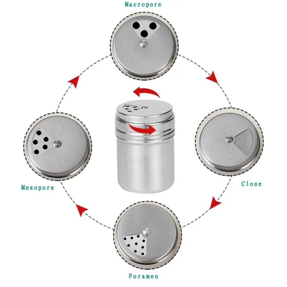 Stainless Steel Seasoning Jar with Rotating Lid for Salt and Spices