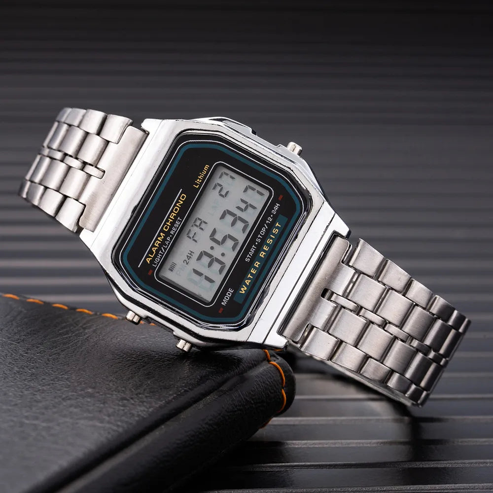 Elegant Digital Watch For Women Gold Silver Stainless Steel Business Ladies Electronic Wrist Watches Man Clock Zegarek Damski
