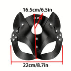 1Pc Black Synthetic Leather Cat Mask - Gothic Punk Cosplay & Party Accessory