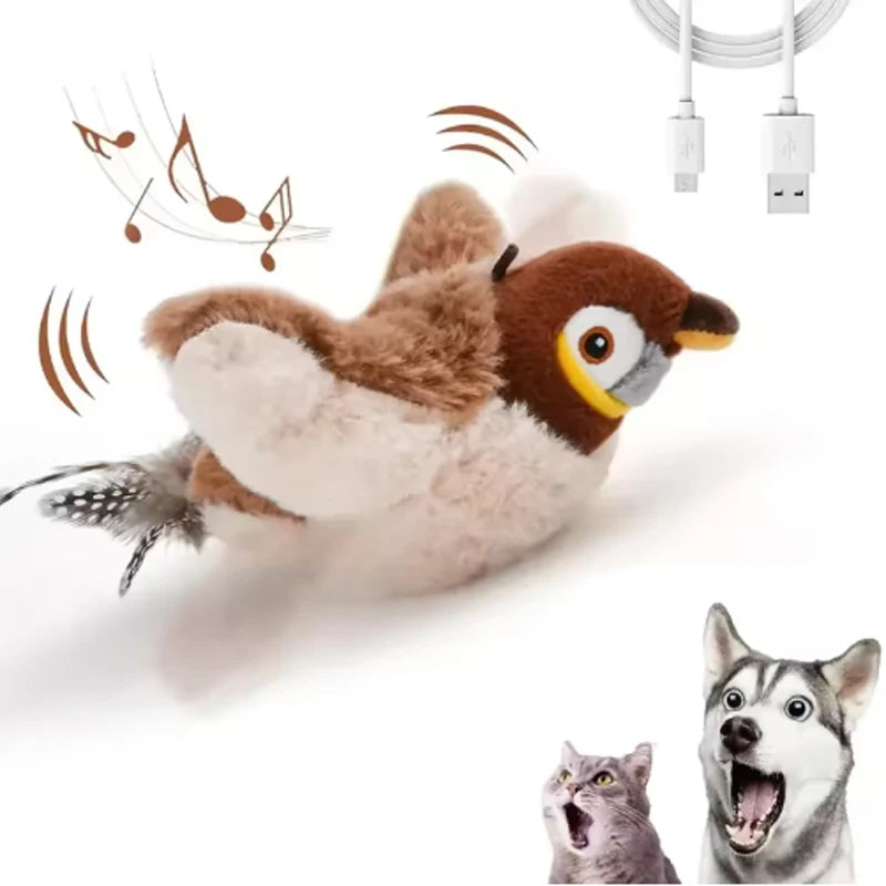 Interactive Chirping Flapping Bird Pet Toy for Cats and Dogs Play