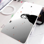Black and White Anime Girl Table Mat Large Mouse Pad Office Keyboard Edge Locking Desk Mat Gaming Accessories Non-slip Mousepad