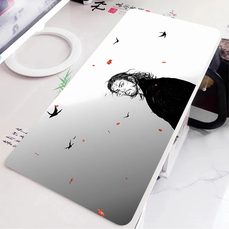 Black and White Anime Girl Table Mat Large Mouse Pad Office Keyboard Edge Locking Desk Mat Gaming Accessories Non-slip Mousepad