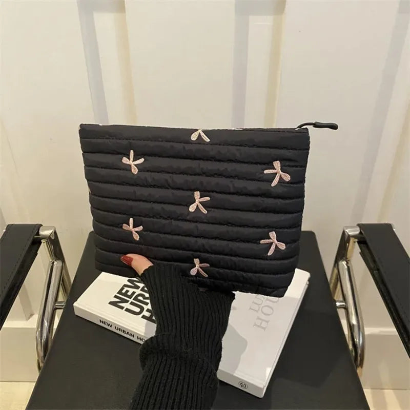 Cute Embroidered Bow Large Capacity Makeup Bag