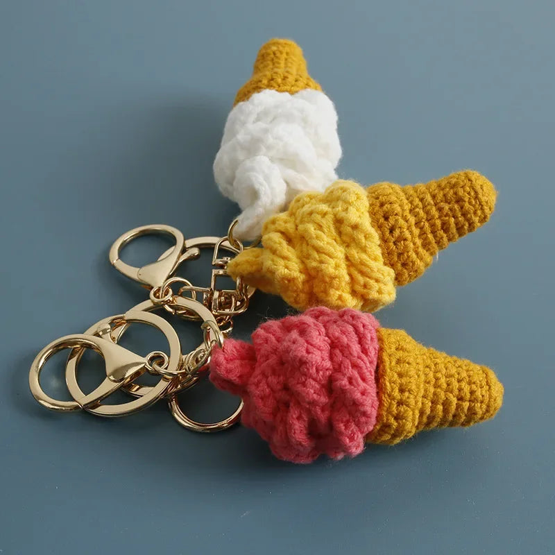 Cute Crochet Ice Cream Keychain Cone Bag Charm