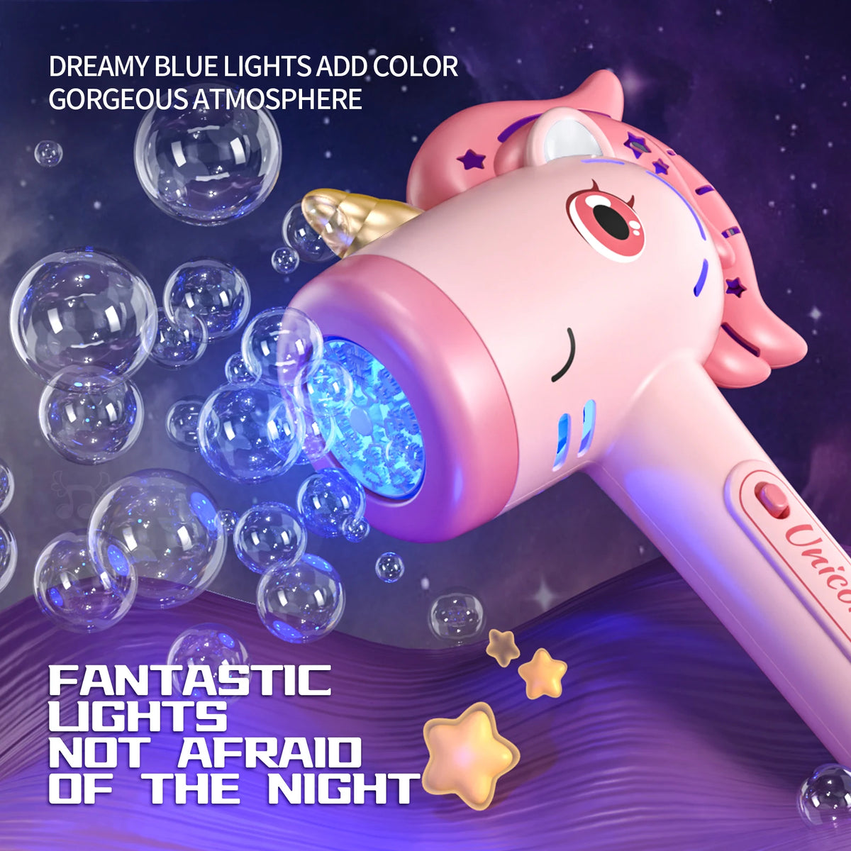 Unicorn Bubble Blower Automatic Bubble Machine Fantasy LED Lights Outdoor Bubble Toy for 3 year+ old Included Bubble Solution