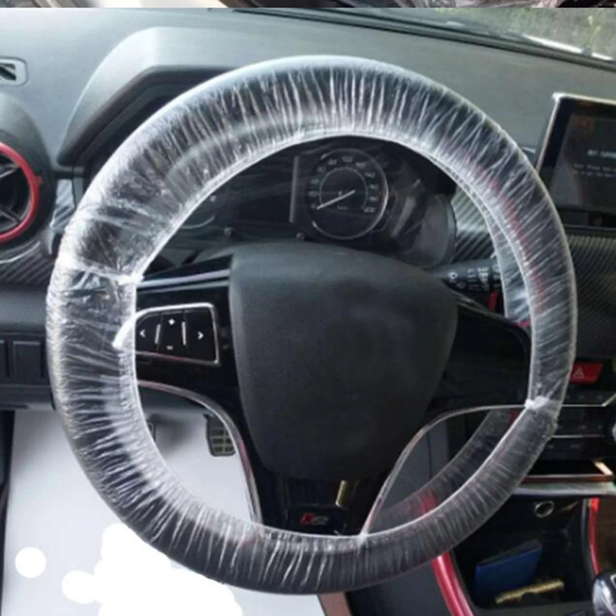 100Pcs/Set Universal Car Disposable Transparent Steering Wheel Cover Elastic Waterproof Plastic Safety Isolation Protection