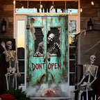 2D door banner, 1 piece, 2D/ flat horror skeleton zombie "Do not Open the Door" hanging door curtain, party decoration