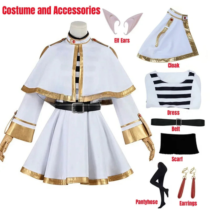Frieren Beyond Journey's End Cosplay Costume Anime Magician Dress Elf Ear Halloween Party Charistmas for Women Girls