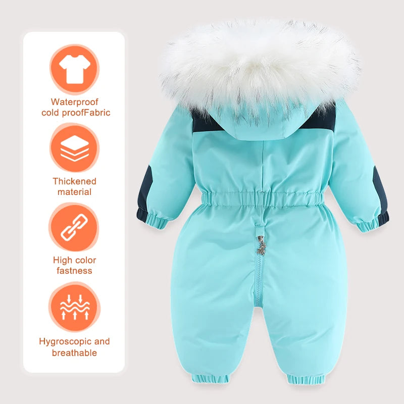 Ircomll Kids Boy Girl Winter Snowsuit Plus Velvet Toddler Jacket Clothes For Boy Infant Jumpsuit Hoodied Overalls 2-6Y Outwear