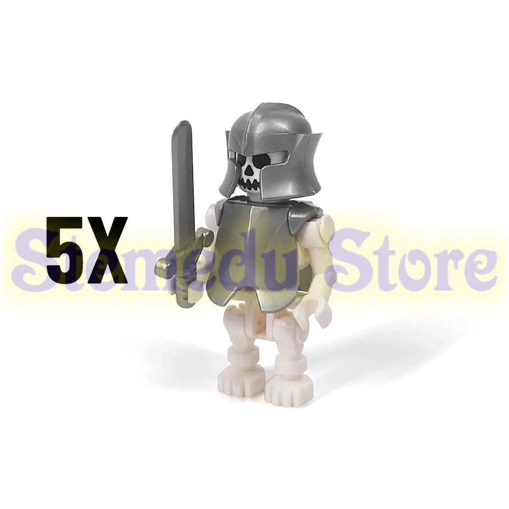 5PCS MOC Halloween Skeleton Army Mini Doll Ghost Building Block DIY Assembly Character Doll Horse Ornaments Figure Gift for Kids