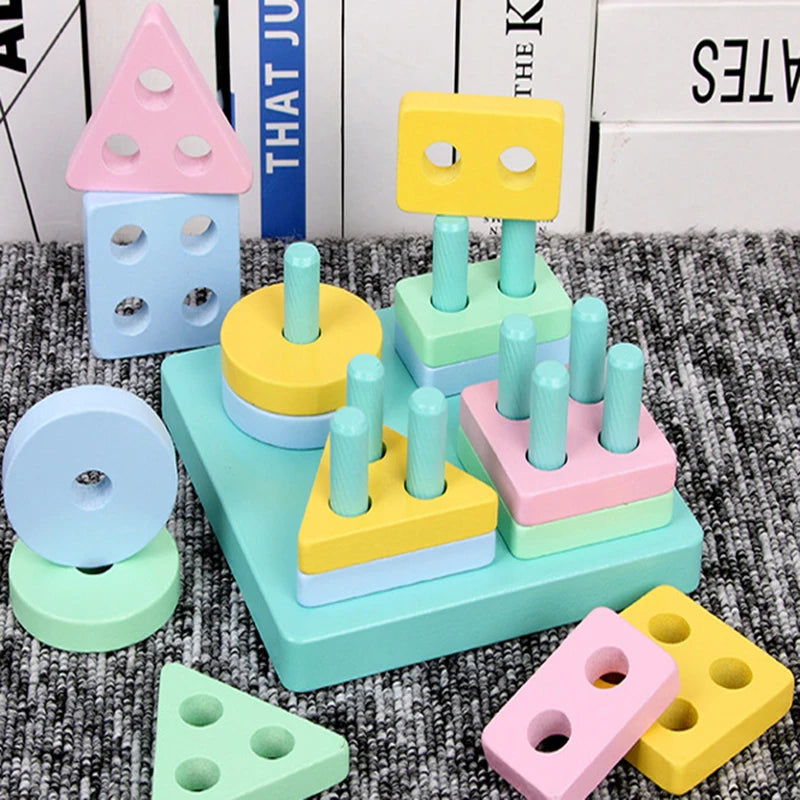 Montessori Wooden Color & Shape Matching Building Blocks