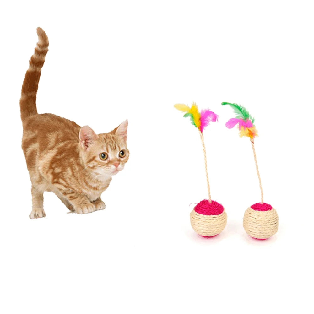 Feather Sisal Cat Ball Toy Interactive Claw Grinding Play Toy