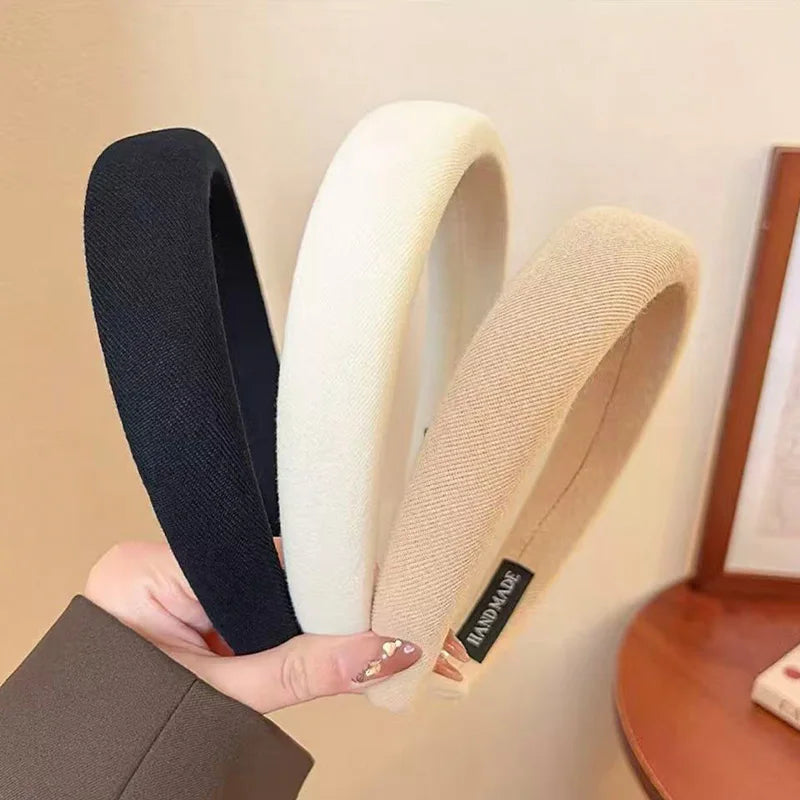 Solid Color Sponge Wide Headband for Women
