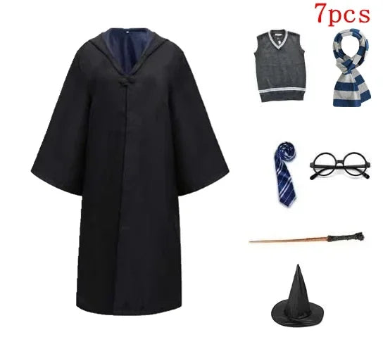 Harri Potters Adult&Children Cosplay Costume Gryffindors Shirt Gown Cloak Tie Scarf Wand Slytherin Skirt Halloween Hermione Gift