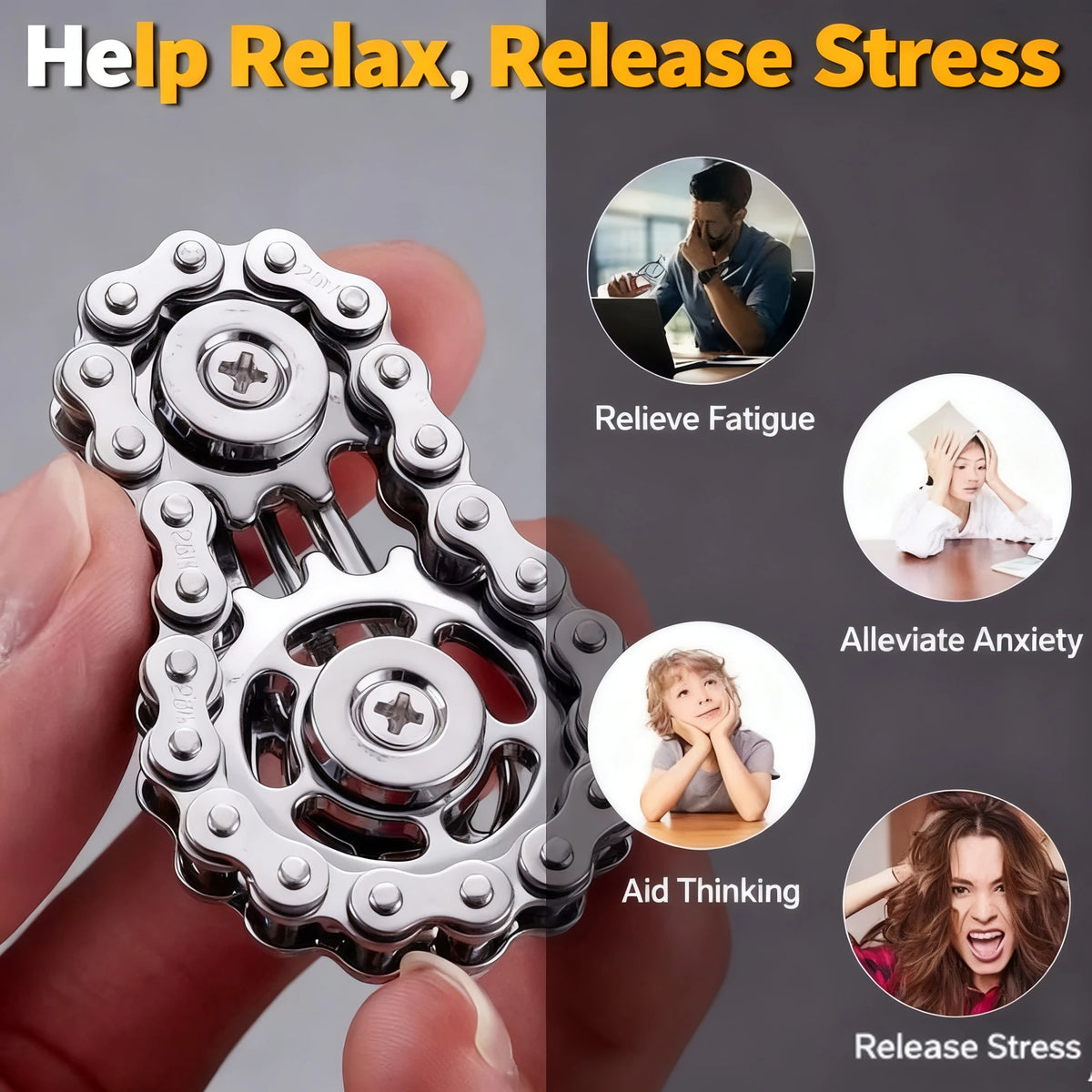 Metal Gear Bike Chain Fidget Spinner Flywheel Stress Relief Toy