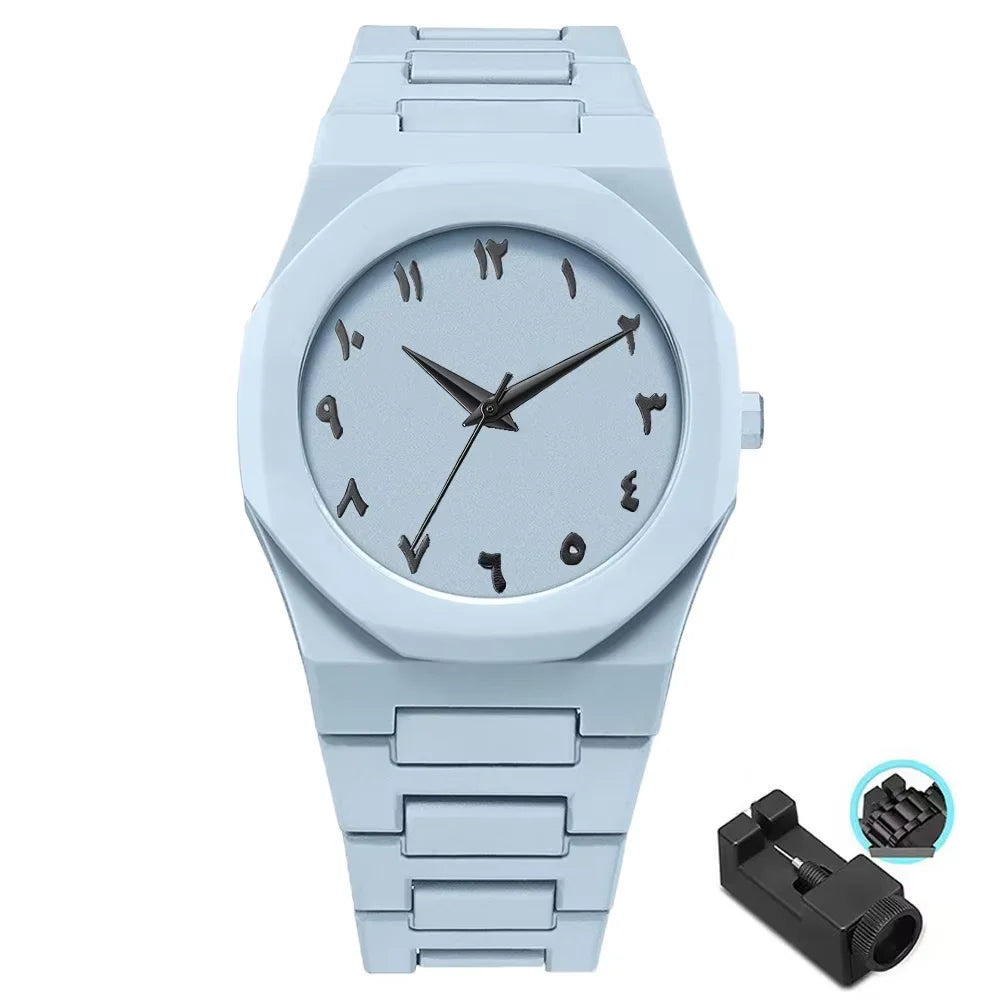 Men's Fashion Simple Black Large Dial Quartz Watch Casual Polycarbonate Butterfly Buckle Strap Male Waterproof Clock Wristwatch