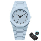 Men's Fashion Simple Black Large Dial Quartz Watch Casual Polycarbonate Butterfly Buckle Strap Male Waterproof Clock Wristwatch