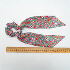 Floral Satin Bow Scrunchie with Long Ribbon Scarf