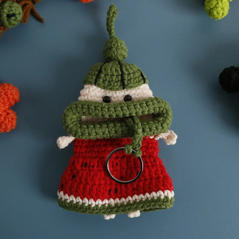 Funny Fruit Sausage Mouth Crochet Keychain Key Holder