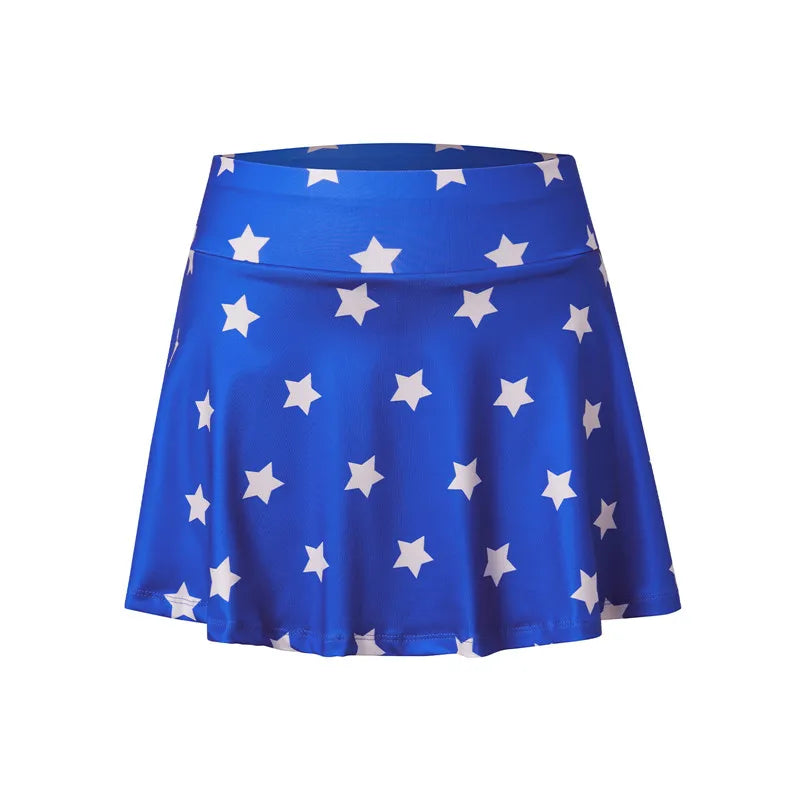 Women Blue White Star Print Shiny Stretch Boy Shorts High Waist Cosplay Costume Shorts Slim Fit Party Festival Clubwear Bottoms