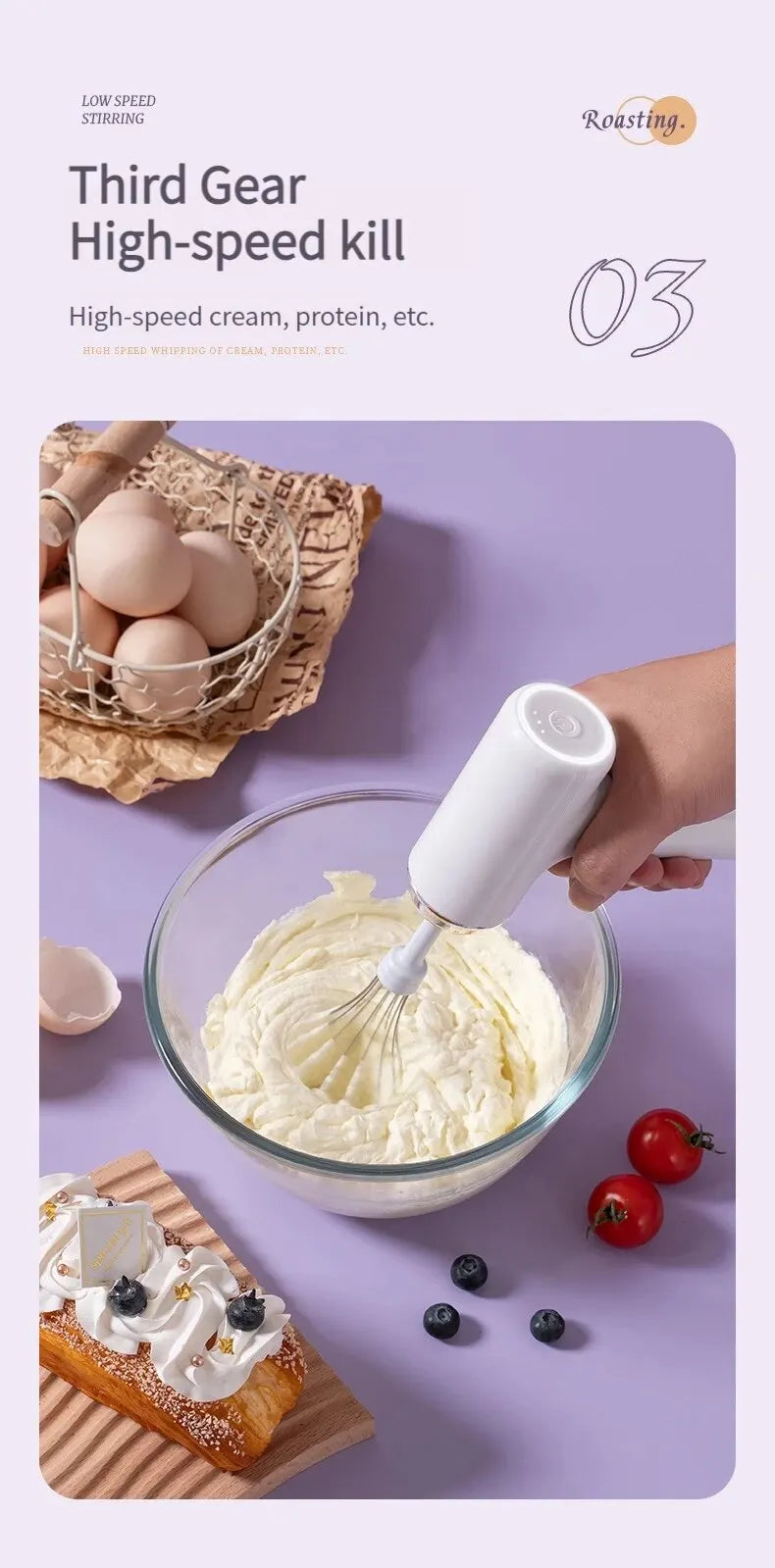 Wireless Electric Food Mixer – 3-Speed Portable Egg Beater & Frother