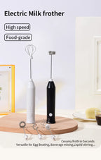Wireless Electric Milk Frother Type-C Rechargeable Handheld Coffee Whisk Mixer