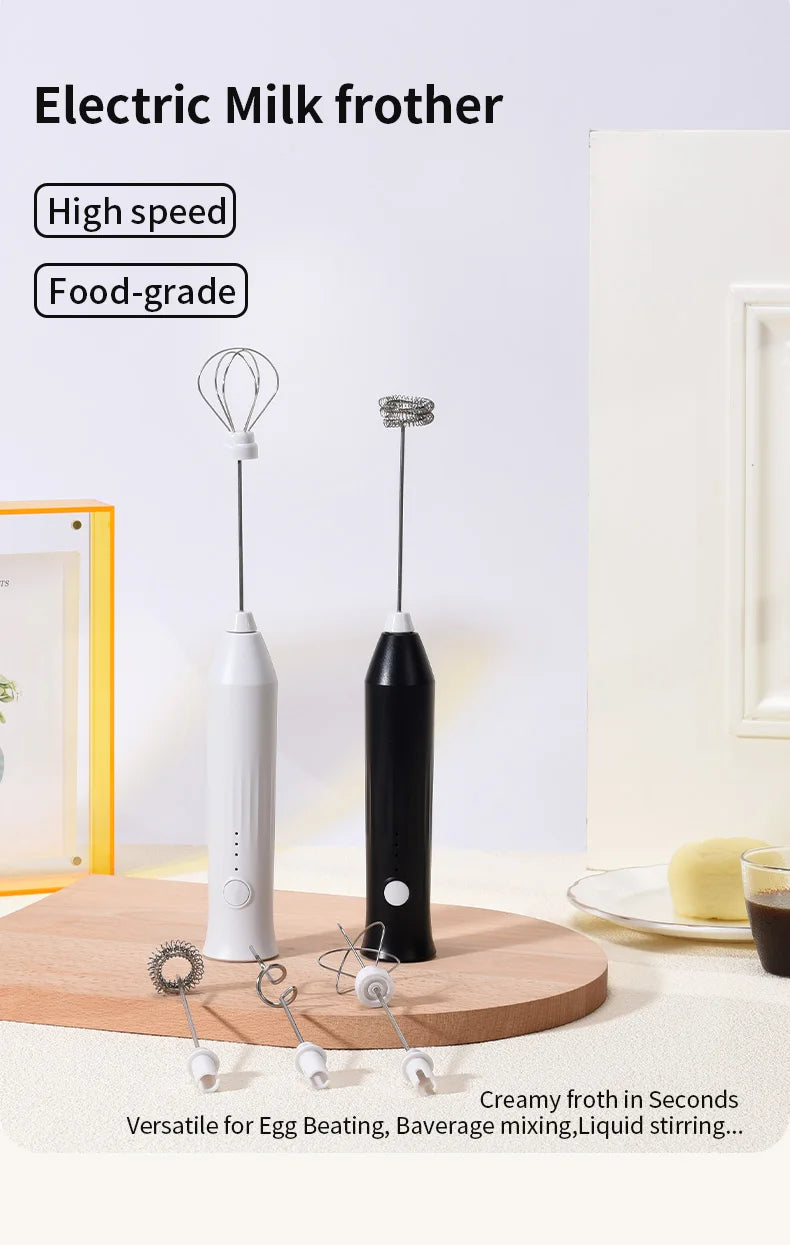 Wireless Electric Milk Frother Type-C Rechargeable Handheld Coffee Whisk Mixer