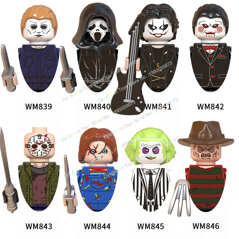 WM6075 WM6101 WM6102 Horror Movie Action Figure Building Blocks Halloween Series Character Accessories Model Brick Toys For Kids