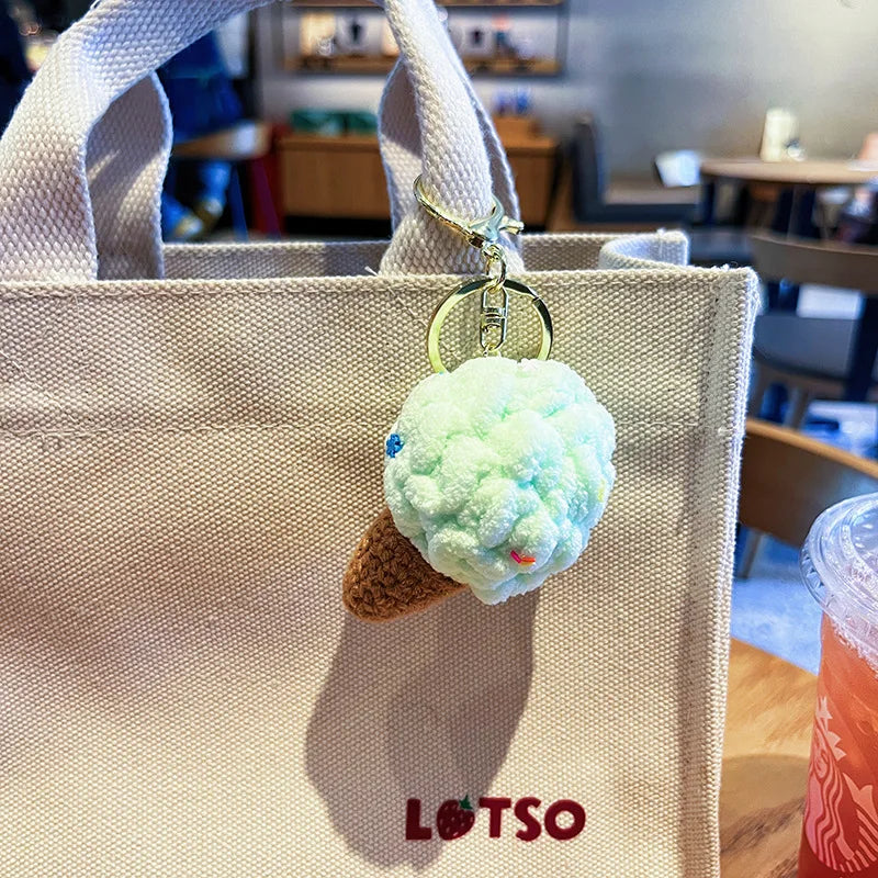 Cute Crochet Ice Cream Keychain Cone Bag Charm