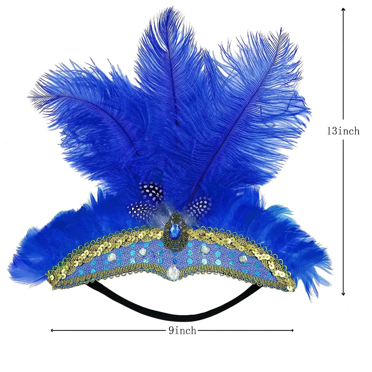 Women Carnival Crystal Crown Feather Headpieces 1920s Flapper Headband Show Girl Feather Headdress Mardi Gras Accessories