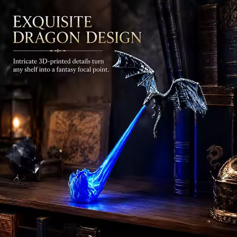 Fire Breathing Dragon Bookshelf Nook Light 3D Printed Flying Dragon Shelf Decor Lover Gift for Halloween Indoor Table Display