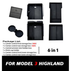 TEKSY For Tesla New Model 3 HIGHLAND 2025 2026 Center Console Storage Armrest Storage Box Upper&Lower Flocking Accessories New