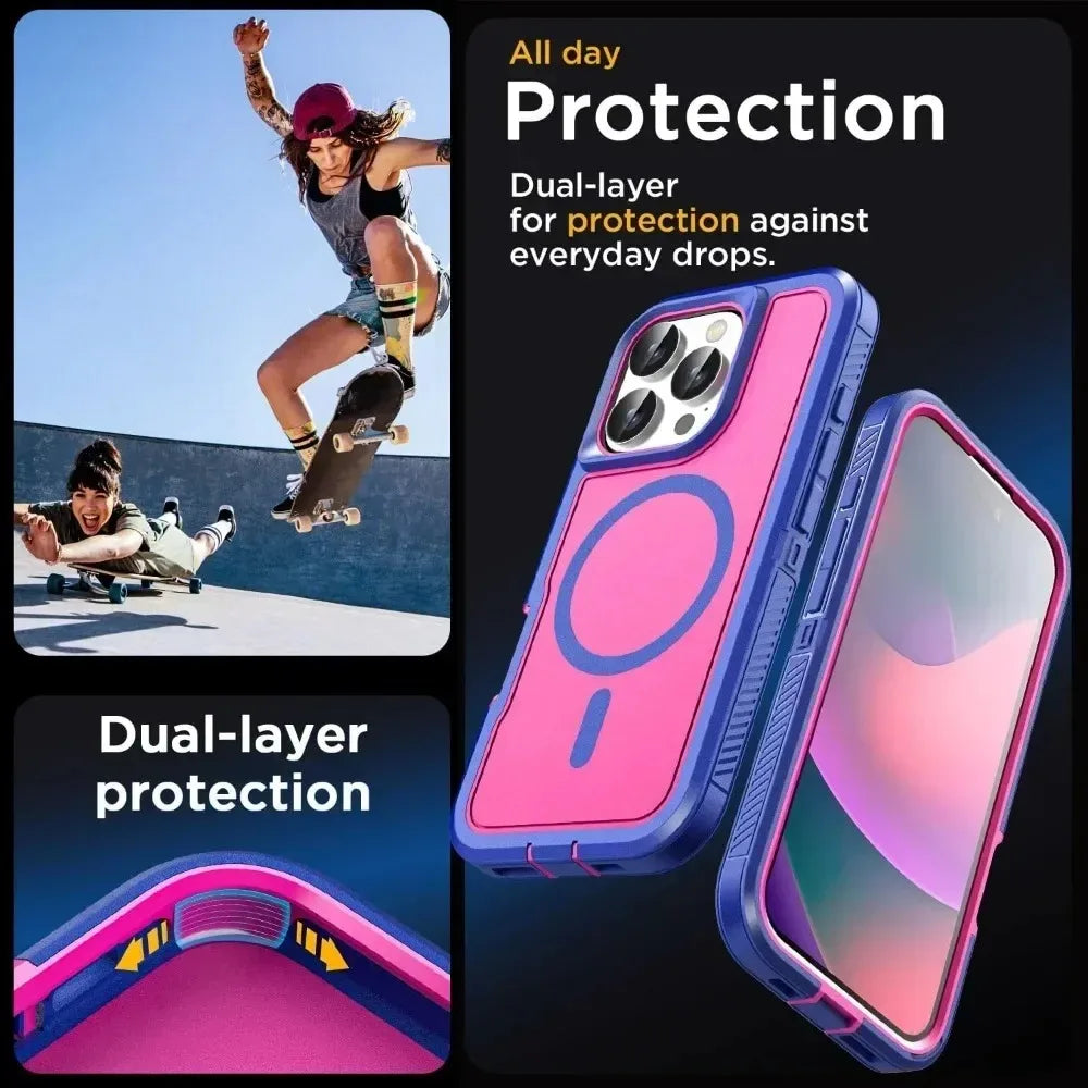 Premium Heavy Duty OTT Magnetic Armor Case For iPhone 18 17 16 15 14 Plus 13 Pro Max Anti-Slip Grip Charging Protect Cover Box