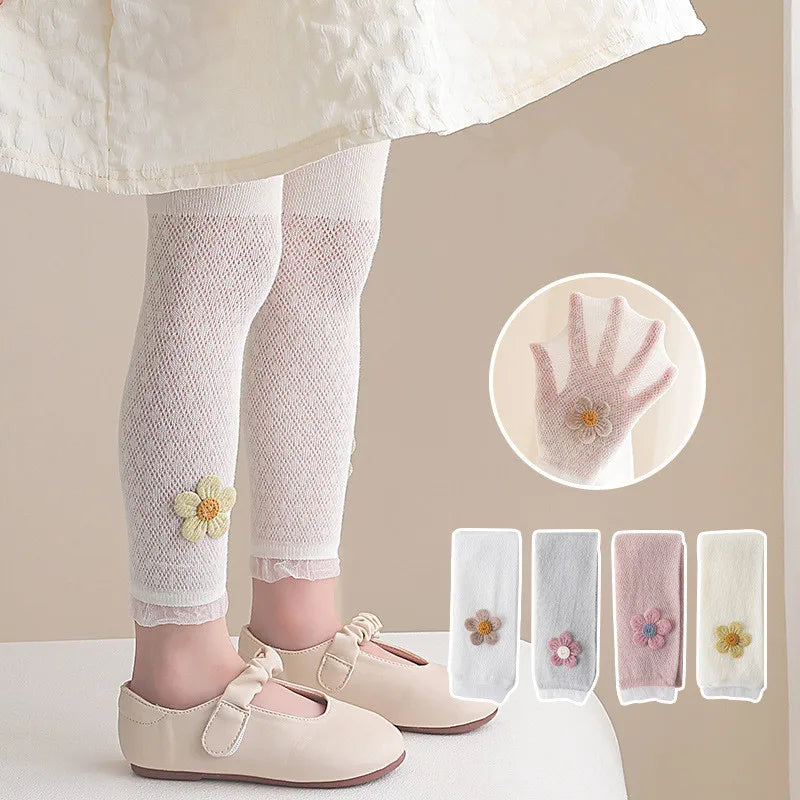 Girls Leggings Kids Hollow Out Pants Summer Children's Clothing Pencil Pants Flower Trousers Korean Style
