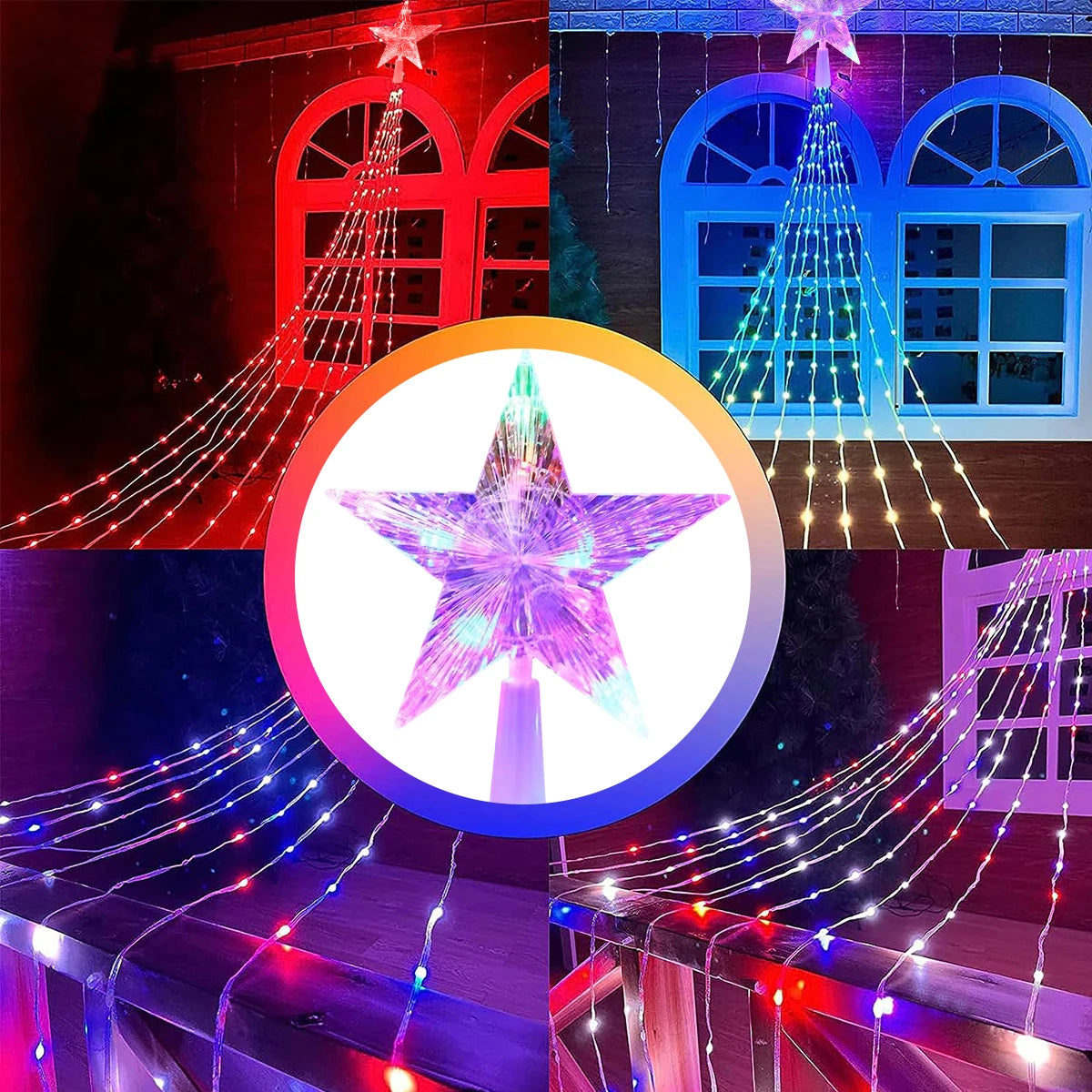 1PC Five-pointed Star Waterfall Lights USB/Solar Powered  Christmas String Lights for Christmas Party Halloween Home Decor