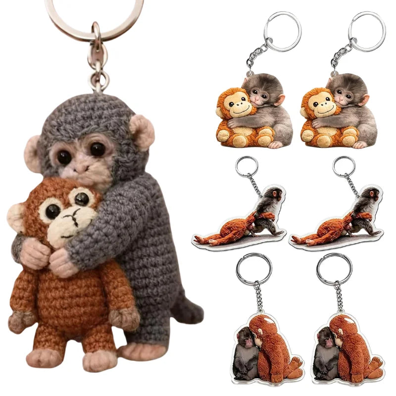Funny Monkey Crochet Keychain Cute Backpack Charm
