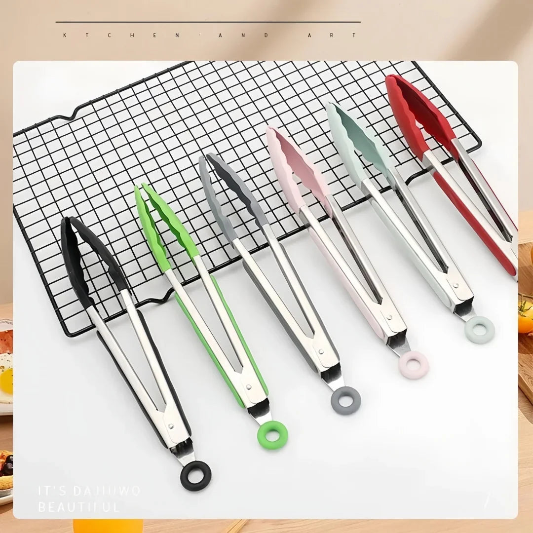 Anti-Slip Stainless Steel Cooking and Serving Tongs for Kitchen