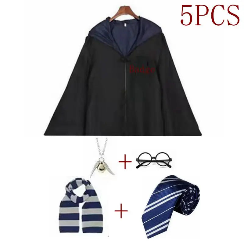 Potter Costume Robe Tie Cloak Scarf Wand Glasses Hermione Dress Flying Thief Accessories Sweater Halloween Cosplay Costume Gifts