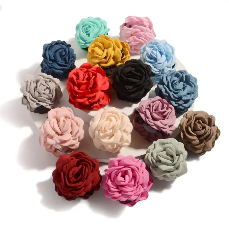 Cotton Rose Flower Hair Claw Clip – Medium Shark Clamp