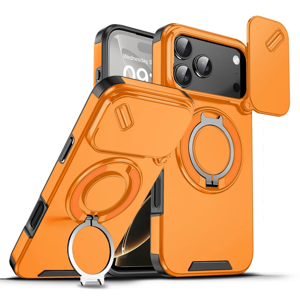 Rotating Flip Full Lens Protection Magnetic Stand Phone Case For iPhone 17 18 Pro Max Air Dual Layer Protection Armor Back Cover
