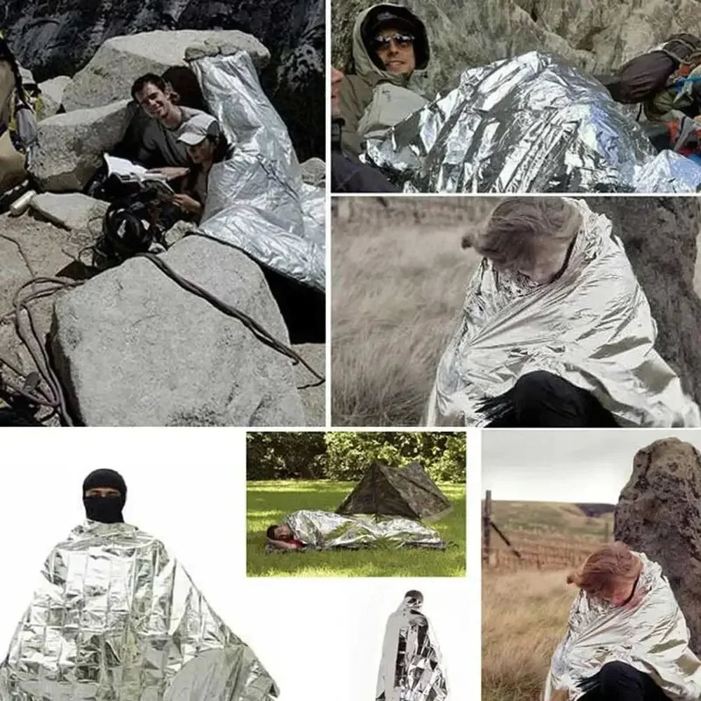 Emergency Thermal Survival Poncho Blanket for Camping & First Aid