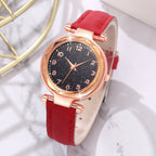 5/6 PCS/Set Red Women's Watch With Minimalist Elements Dial Quartz Watch Latex Strap Cherry Elements Jewelry Set Girl's Gift