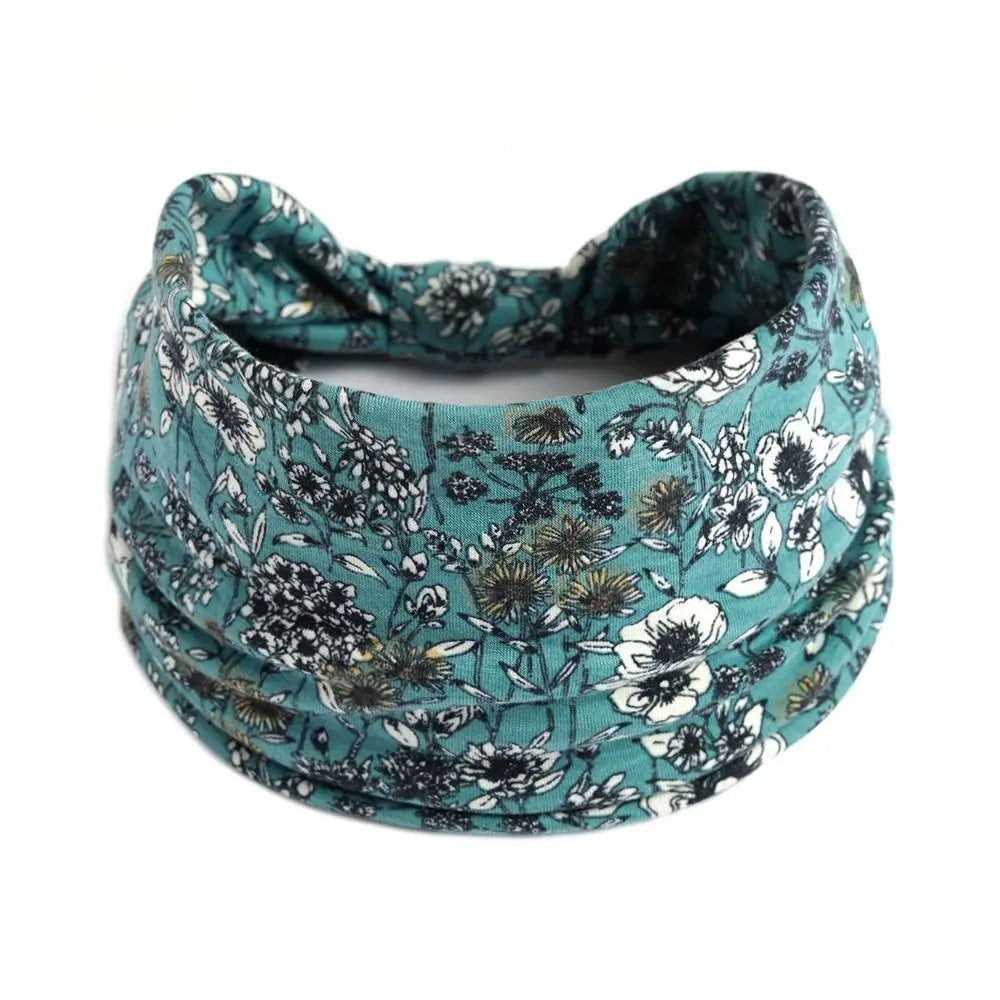 Boho Print Wide Knot Elastic Headband for Women