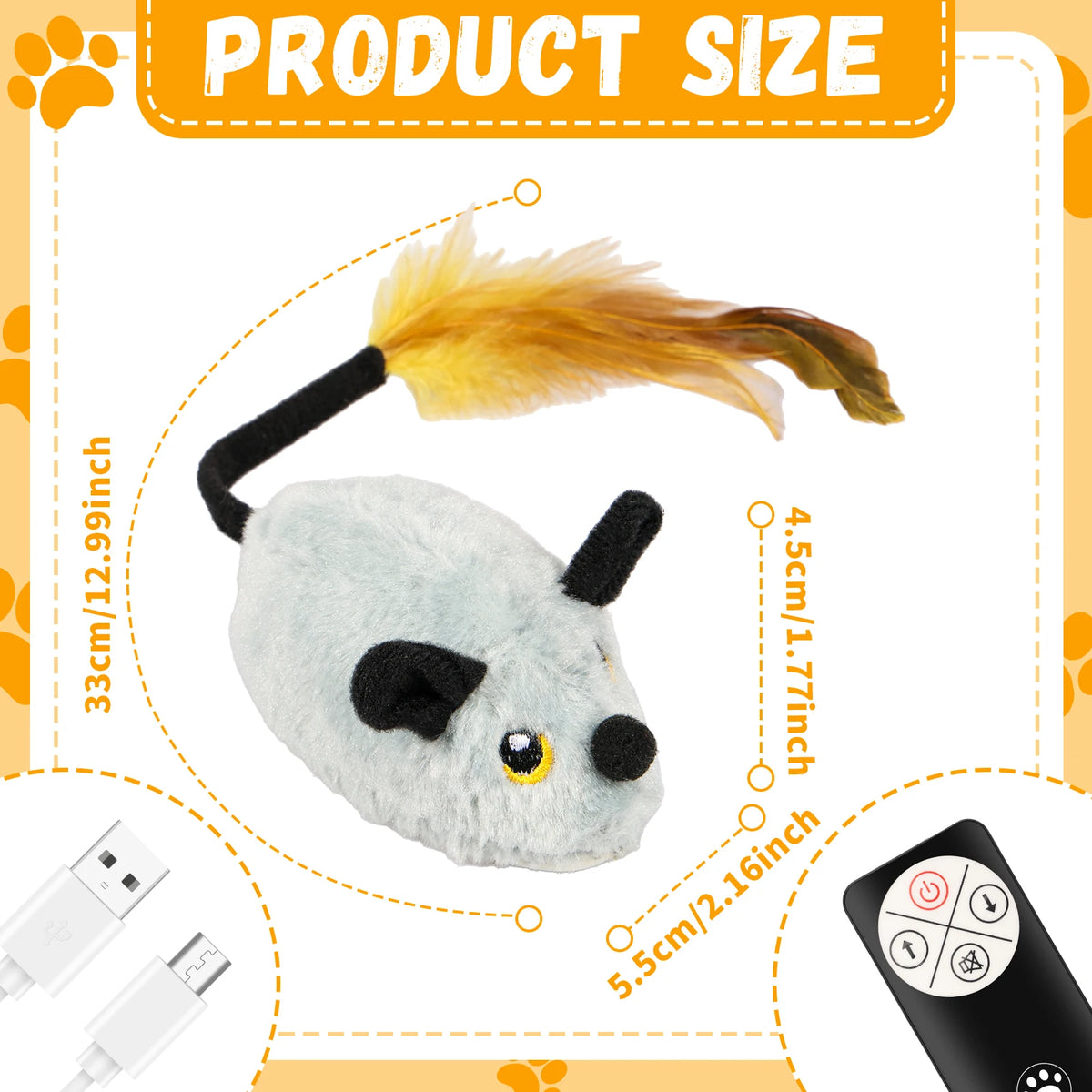 Cat Mouse Interactive Plush Toys LED Glow Electric Telecontrol Auto Rechargeable Pet Moving Mice Toy Realistic Kitten