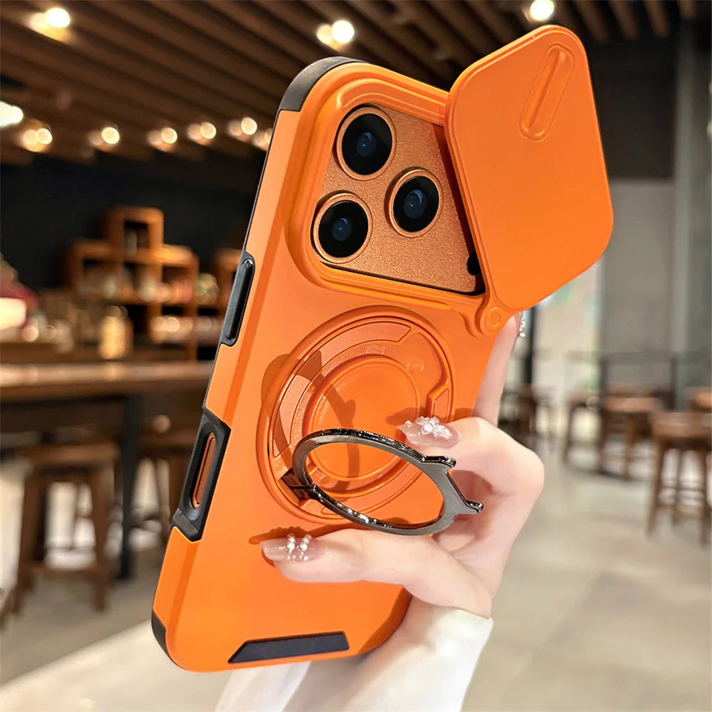 Rotating Flip Full Lens Protection Magnetic Stand Phone Case For iPhone 17 18 Pro Max Air Dual Layer Protection Armor Back Cover